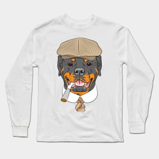 hipster dog Rottweiler breed in a brown cap, with a tie and a cigarette Long Sleeve T-Shirt